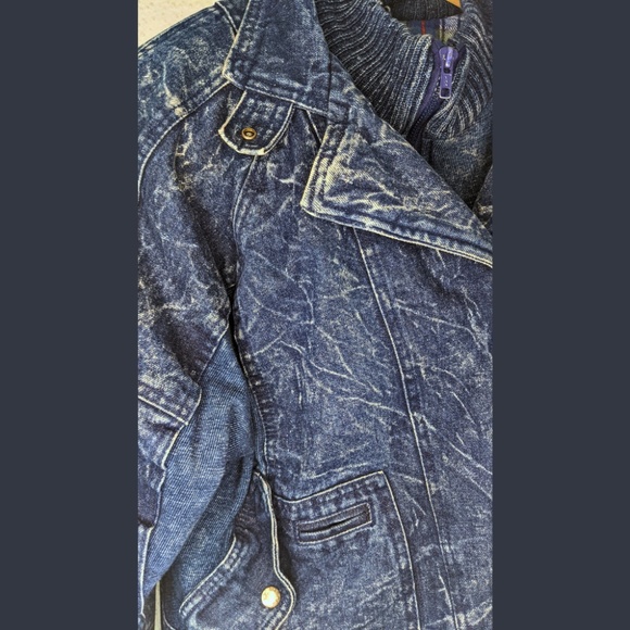 IZZI Acid Wash Denim Bomber Jacket Medium Vintage 80s Grunge - Picture 5 of 14